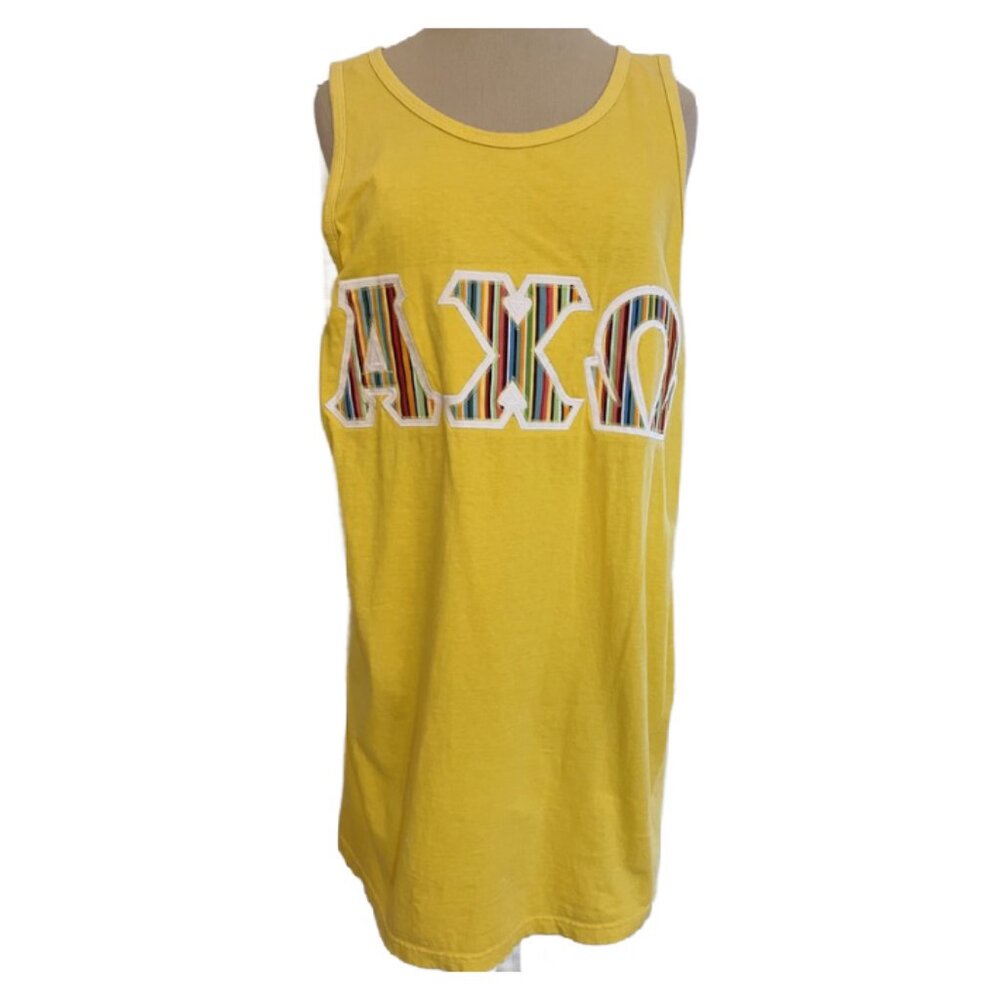 Alpha Chi Omega Sorority Logo Tank Top M Authentic Pigment Yellow Casual Cotton